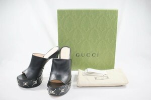 ◎ 美品 展示品 GUCCI グッチ ヒール 37 約24cm GG ミュール サンダル 厚底 靴 シューズ 黒 ブラック シルバー レディース 箱付き