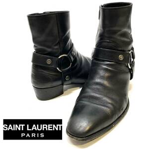 名作 SAINT LAURENT PARIS WA634225 サイドジップ ハーネスブーツ サンローランパリ リングブーツ ヒールboots ブラック 41