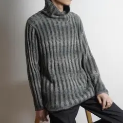 vintage ウールニットセーター 太リブ グレー/Z143