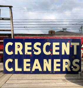 【店舗引き取り限定】CRESCENT CLEANERS 200x91cm ヴィンテージ アンティーク 大型看板 ネオン 琺瑯