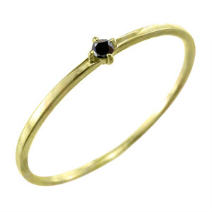 指輪 10金イエローゴールド 細い 指輪 1粒 石 ブラックダイヤモンド(黒ダイヤ) 4月誕生石 幅約1mmリング 極細