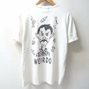◆weirdo ウィアード ロゴ刺繍 ヘンリーネック ポケット付き Tシャツ 生成り サイズM グラッドハンド
