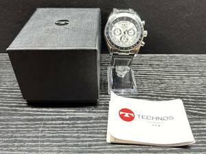 腕時計 TECHNOS CHRONOGRAPH T2411 ALL STAINLESS STEEL 10 ATM WATER RESISTANT テクノス クロノグラフ 95.80g メンズ 稼働品 WA139 
