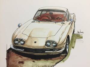 【正規品 絶版】Bowイラスト ランボルギーニ 400GT カーマガジン 43 Lamborghini 400GT アンティーク インテリア クラシックカー 旧車 絵