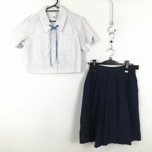 1円 ブラウス スカート 紐タイ 上下3点セット 夏物 女子 学生服 佐賀鳥栖高校 白 制服 中古 ランクC EY3465