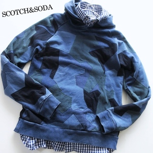 【SCOTCH&SODA スコッチアンドソーダ】Safari掲載ブランド◎ インディゴ パッチワーク スウェットパーカー!!