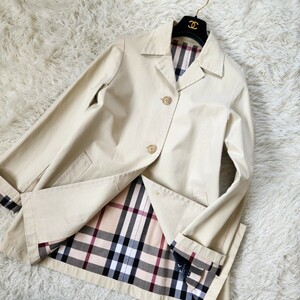 美品 バーバリー ロンドン【大きいサイズ 40 メガチェック L～XL】BURBERRY LONDON ステンカラー チェスターコート ベージュ ノバチェック