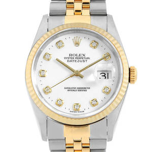 ロレックス デイトジャスト 10Pダイヤ 16233G ホワイト U番 中古 メンズ 腕時計