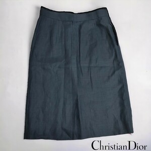 Christian Dior /クリスチャン・ディオール レディース ミディ丈 ネイビー Mサイズ 麻100％ 春夏スカート オトナ美 I-3729