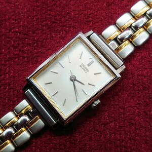 A77【動作品】SEIKO 2C21-5190 3針アナログ レディース腕時計 セイコー スクエア シルバー×銀文字盤 コンビメタルベルト