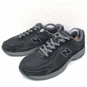 ●美品 New Balance ニューバランス MW358 部分本革 スエードレザー ウォーキングシューズ 25cm 黒 ブラック スニーカー コンフォート 紳士