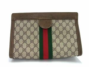 1円 ■美品■ GUCCI グッチ オールドグッチ ヴィンテージ シェリーライン GG柄 PVC×レザー クラッチバッグ ブラウン系 AW8387