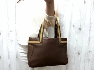 極美品 GUCCI グッチ トートバッグ ハンドバッグ バッグ レザー×キャンバス 茶 A4収納可 70837