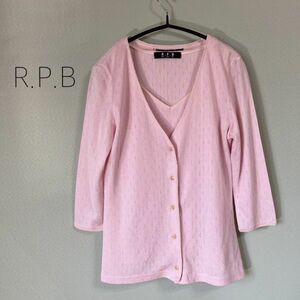 ◎R.P.B エールペベ アンサンブルニット ノースリーブ＆カーディガン ツインニット レディース サイズ2 ピンク色