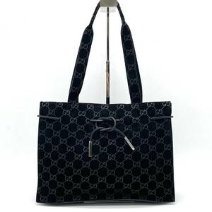 1円 極美品 GUCCI グッチ GG柄 スエード レザー ブラック トートバッグ ショルダー 肩掛け 002 1053