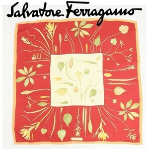 ◆Salvatore Ferragamo サルヴァトーレ フェラガモ 葉 リーフ シルク 大判 スカーフ