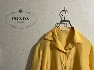 ◯ イタリア製 PRADA バルーン シルク ブラウス シャツ / プラダ オープンカラー ボックス 開襟 黄 イエロー 42 Ladies #Sirchive