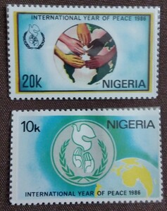 ナイジェリア　 1986 国際平和年　2完 鳩　ハト　未使用　
