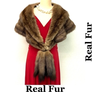 sable セーブル ショール ストール real fur ブラウン系 本物毛皮 33cm×130cm Club藤 (N533)