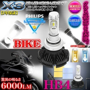 ハーレーダビッドソン/HB4 バイク用X3 PHILIPS 6000ルーメンLEDヘッドライトキット25W/6500K