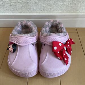 CROCS クロックス　ボア付きサンダル　ミニーちゃん×赤水玉リボンC6/7 14cm ピンク