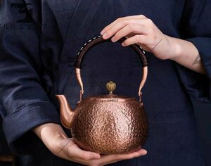 トレロ 銅瓶 手作り提梁壺 やかん 茶道具 銅びん 煎茶道具 紫銅製 大容量