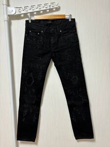 美品☆[DIESEL BLACK GOLD] 定価64,900 TYPE-2510 BG8ZL ハードダメージリペア ブラックデニムパンツ 28 ディーゼル ブラックゴールド