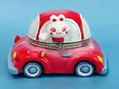 【 未使用 】全長8.2㎝  陶器製「赤い車と白ウサギ」 ジュエリーケース