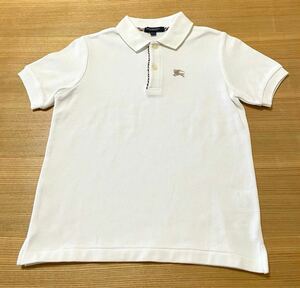 バーバリー キッズ120☆未使用に近い 白 かのこ織 ワンポイント ロゴ刺繍 ポロシャツ 山陽商会