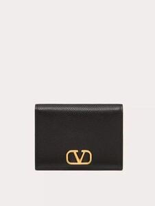 ラスト一点　新品　Valentino Vロゴ シグネチャー グレイン　レザー　黒　財布　コンパクトウォレット