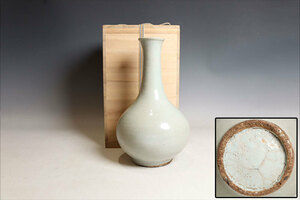 朝鮮古陶磁器 李朝 白磁 花瓶 高さ28cm 木箱附 李朝時代（C641）