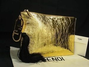 ■新品■未使用■ FENDI フェンディ レザー タッセル チャーム クラッチバッグ セカンドバッグ 手持ちかばん ゴールド系 AW5135