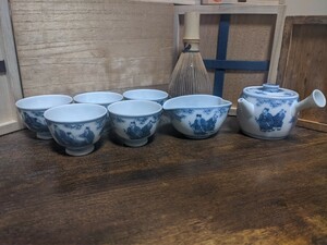 京焼　青華　染付　青木　木米　急須　湯冷まし　茶杯　煎茶器　煎茶道具　茶道具