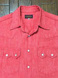 エターナル ＥＴＥＲＮＡＬ マチ付き ヴィンテージ スタイル デニムシャツ ４０ 赤 ウエスタン カウボーイ 肉厚 日本製