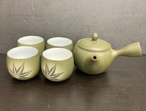 M　急須＆湯のみ　5点セット　陶器　茶器　紅葉　工芸品　5s-29