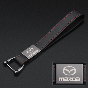 マツダ MAZDA キーホルダー キーリング キーチェーン 車用 牛革製 ストラップ 薄型 軽量 鍵 ブラック メンズ レディース兼用