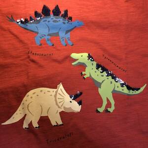 【新品】Petit main 恐竜Tシャツ / ぺティマイン，ダイナソー，Tシャツ，90サイズ，男の子・女の子，濃赤　レッド