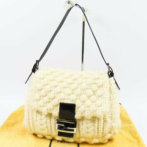 40450★1円スタート★FENDI フェンディ 外極美品 マンマバケット ハンドバッグ ショルダーバッグ ウール オフホワイト