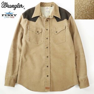 別注！美品 Wrangler BLUE BELL x FUNNY COWBOY＆INDIAN OUTFITTERS ラングラー S9011 牛革 スウェードレザー ウエスタンシャツ 茶 M