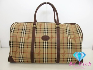 バーバリー BURBERRY 2way ボストンバッグ ノバチェック ベージュ 茶 PVC レザー ロゴ ハンドバッグ トラベル 旅行 鞄 【中古】bk8535