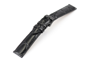 腕時計 ベルト 22mm レザー 黒 クロコダイル型押し 牛革 ピンバックル ブラック ar01bk-n-b バンド 交換