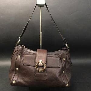 FG0928-4-4 ブルガリ BVLGARI トートバッグ チャンドラ レザー ロゴリング ブラウン 40x20x15cm 80サイズ