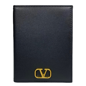 VALENTINO GARAVANI ヴァレンティノ ガラヴァーニ パスポートケース 手帳型 シンプルデザイン 二つ折り レザー ロゴ金具 ブラック