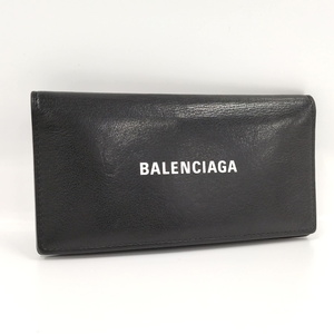 【中古】BALENCIAGA 二つ折り 長財布 レザー ブラック