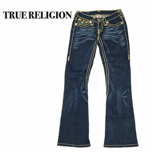 TRUE RELIGION トゥルーレリジョン デニムパンツ ブーツカット ステッチ刺繍 黄色 24 M