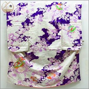 ★着物10★ 1円 絹 子供着物 ジュニア用 女児用 金彩 金駒刺繍 袷 身丈138cm 裄58cm [同梱可] ☆☆