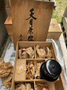 九谷　光仙作　天目茶碗　5客セット(蓋茶台付)