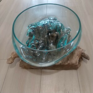流木ガラス オブジェ 花瓶 多肉植物 アート作品 テラリウム