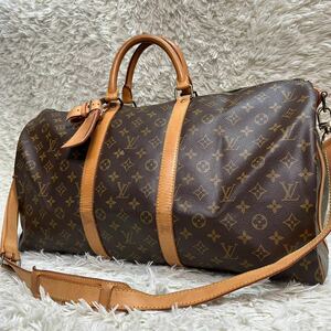 LOUIS VUITTON ルイ ヴィトン LV モノグラム キーポル 55 ボストン バッグ ハンド ショルダー M41424 ブラウン 旅行 トラベル カバン 1円〜