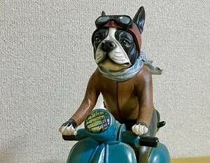 ★ フレンチブルドッグ犬 オーナメント スクーター バイク ベスパ ボストンテリア レトロ置物 ACB 高さ約25cm 全長約25cm